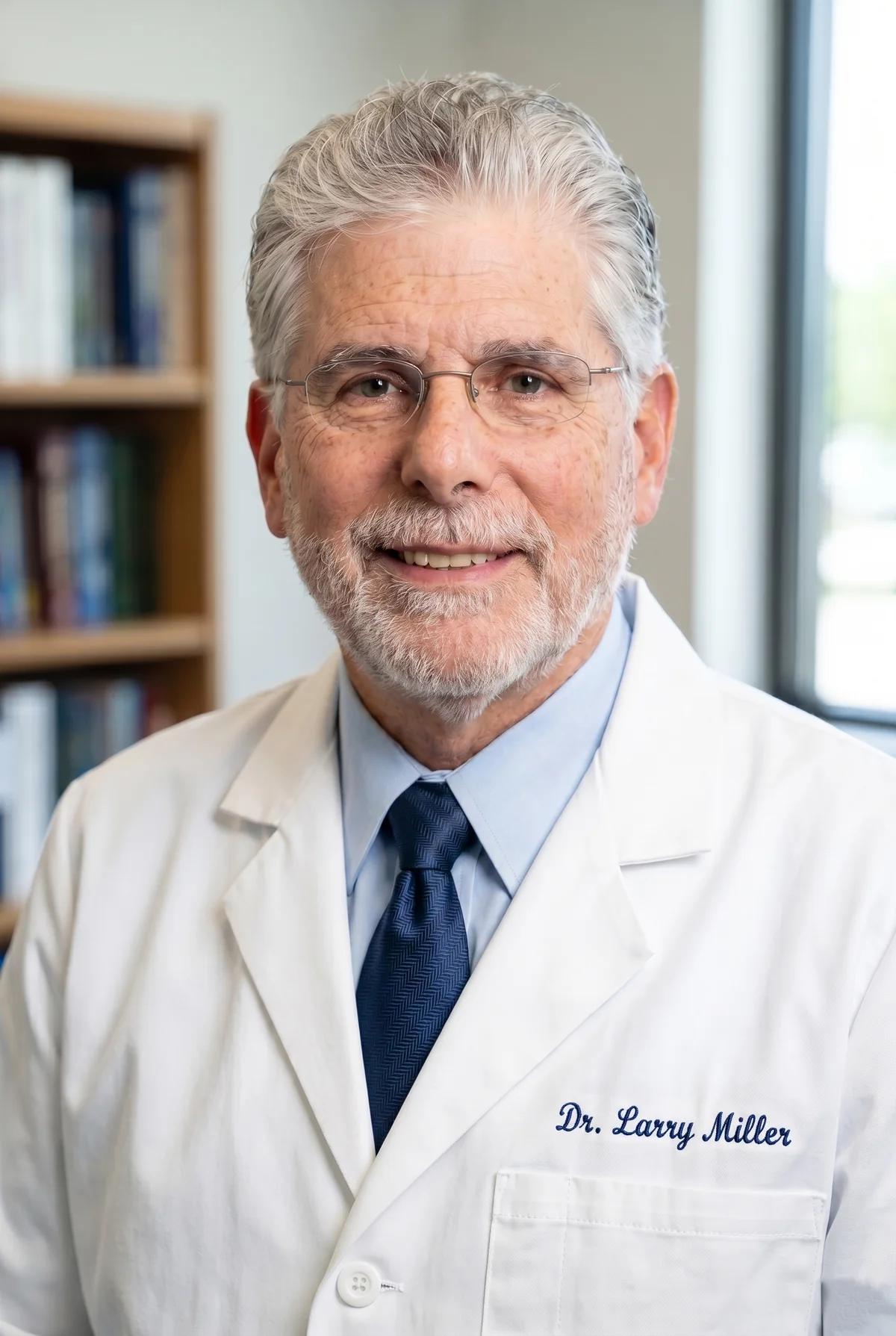 Portrait of Lawrence S. Miller, MD, in a white clinical coat.